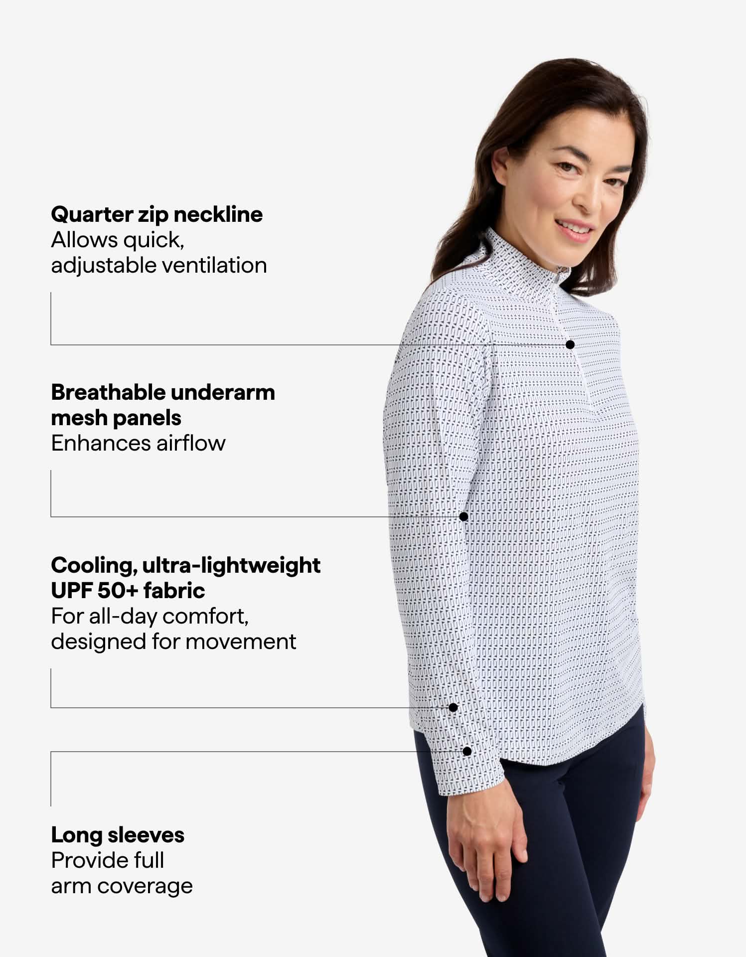 Long Sleeve Printed Quarter Zip Top UPF 50+ - Image 2
