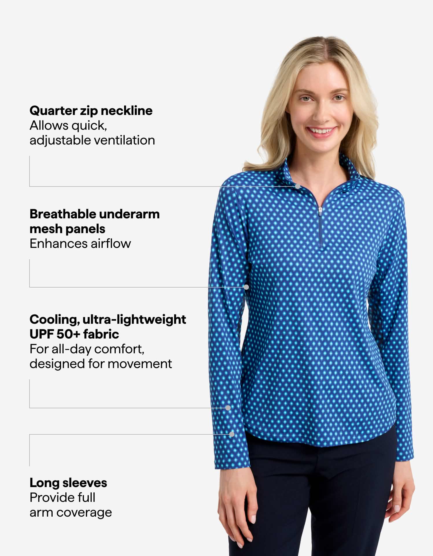 Long Sleeve Printed Quarter Zip Top UPF 50+ - Image 2